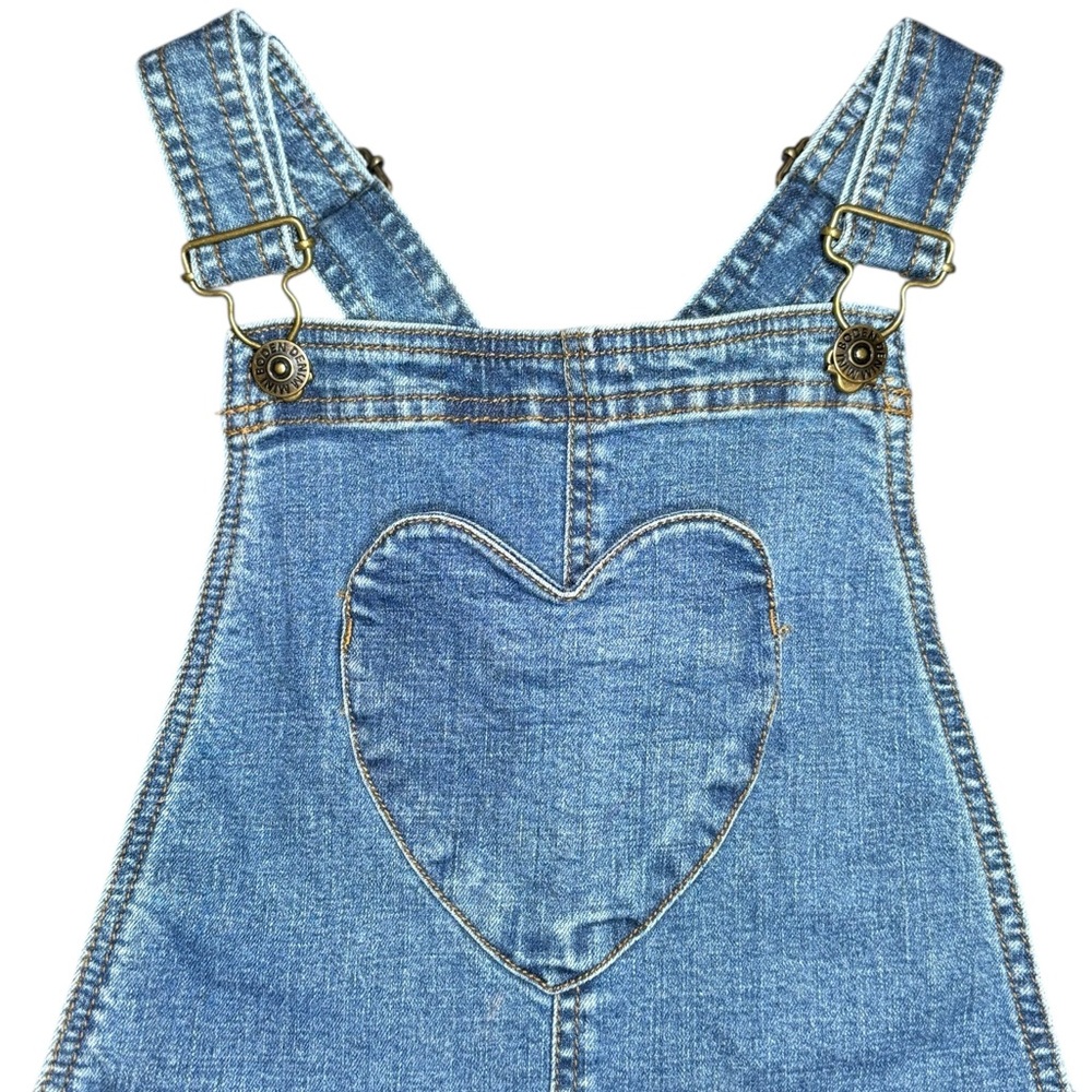 Mini Boden Denim Short Overalls with Heart Pocket - Picture 4 of 6